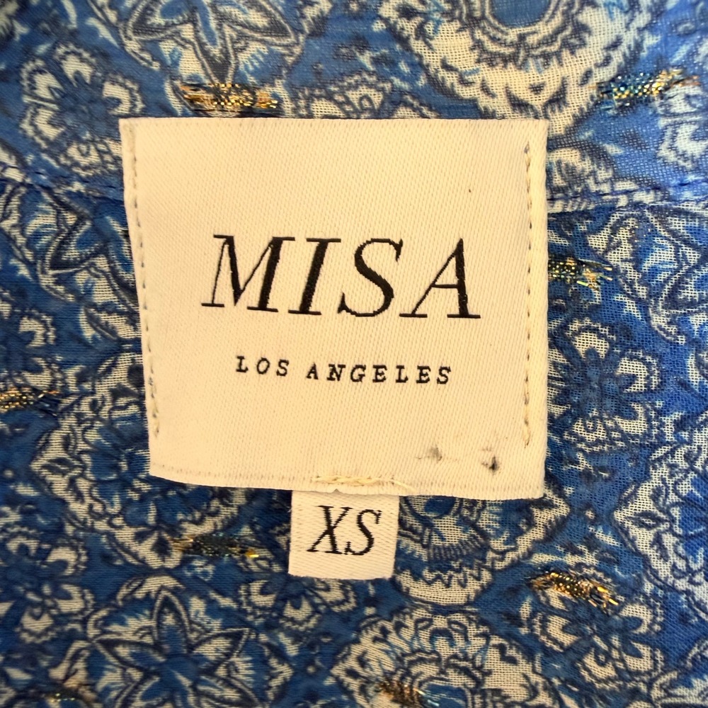 MISA Los Angeles Womens XS Marjan Dress Blue Astra Smocked Tiered Midi Lurex - Picture 3 of 6